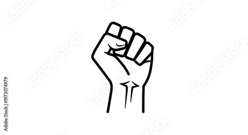 A stylized black outline of a clenched fist raised upwards