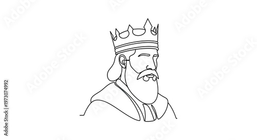 A minimalist line drawing of a king with a crown and beard