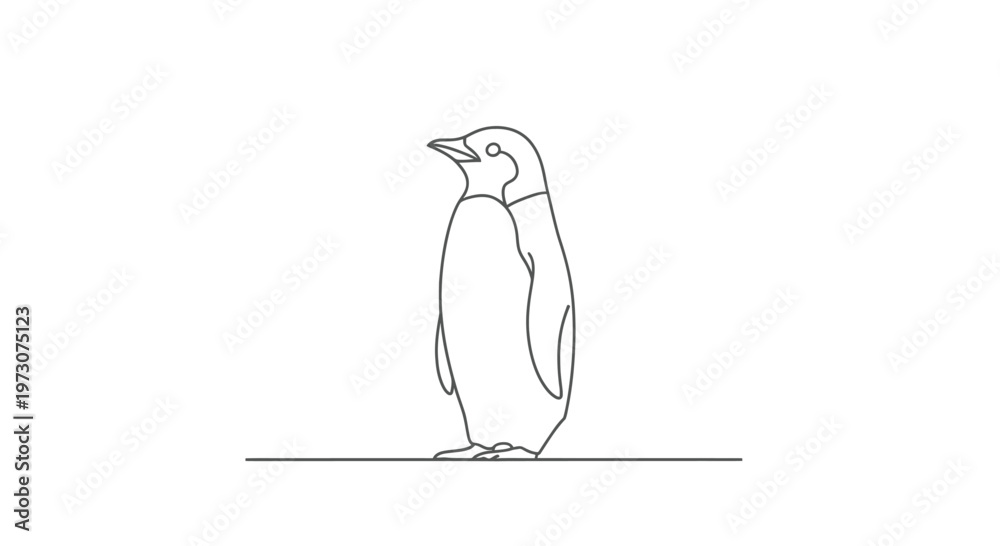 Obraz premium Minimalist line drawing of a standing penguin profile