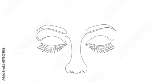 Minimalist gray line art of closed eyes and nose on white