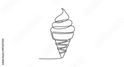 A single black line drawing depicts a soft serve ice cream cone
