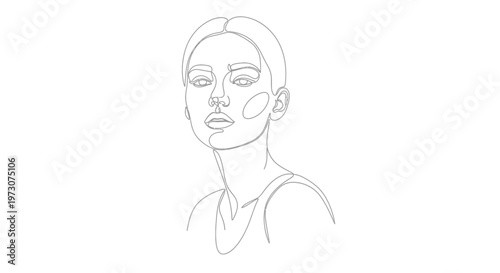 Minimalist line art portrait of a woman's face, delicate and elegant