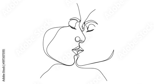 Minimalist line art of two faces in a gentle kiss