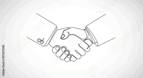 Minimalist line art of two business hands shaking in agreement