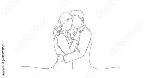 A couple embraces, one hides a hidden face