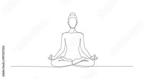 Single line drawing of person in lotus pose meditating