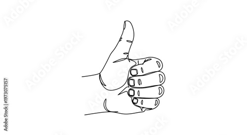 Single line drawing of a hand giving a thumbs up gesture
