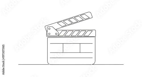 Simple line drawing of a movie clapperboard on a white background