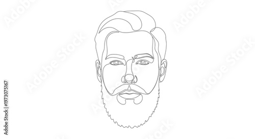 A minimalist line art portrait of a man's face with a beard and mustache