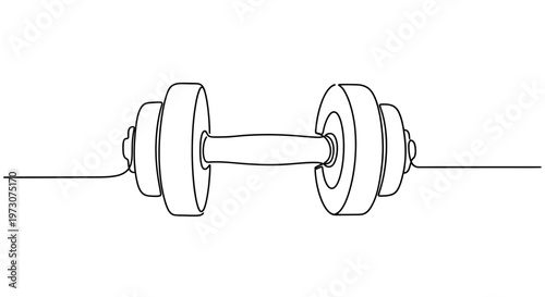 Minimalist line drawing of a single dumbbell on a white background