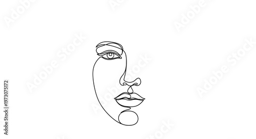 Minimalist single-line drawing of a face showing eye, nose, and lips