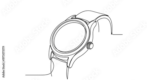 Abstract line drawing of a classic wristwatch with a round face and band
