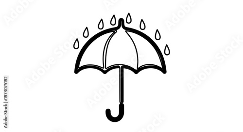 Black outlined umbrella with raindrops falling above it