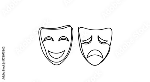 A minimalist line drawing of happy and sad theatre masks
