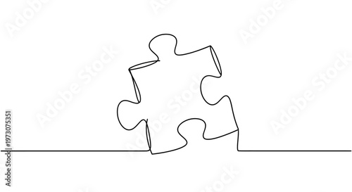 A continuous black line drawing of a single puzzle piece on a white background