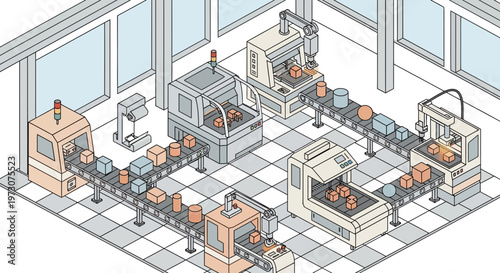 Automated Production Line: Robotic Arms and Conveyor Belts in a Modern Factory