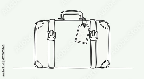 Vintage suitcase with hanging tag, drawn in a continuous single line