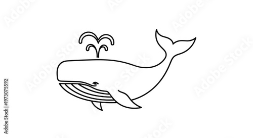 Simple line drawing of a whale with a spout of water