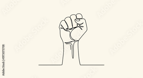 A single black line drawing of a clenched fist raised upwards