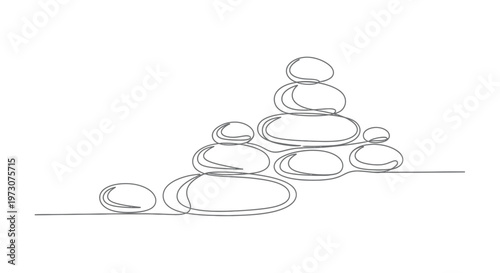 Abstract arrangement of balanced, smooth stones stacked in a flowing line