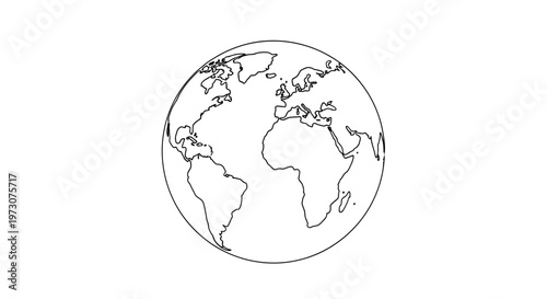 A minimalist outline drawing of the planet Earth on a white background