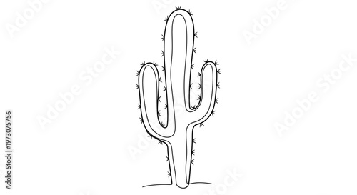 Stylized single-line drawing of a saguaro-like cactus with sharp spines
