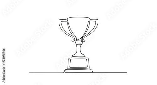 A single line drawing of a classic trophy with two handles and a base