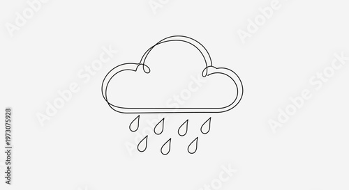 Minimalist black line drawing of a cloud with falling raindrops on a light gray background