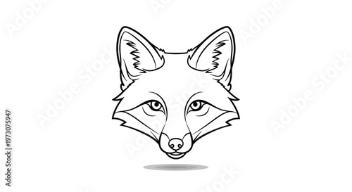 A bold, stylized black and white outline of a fox's head on a white background