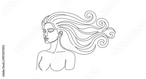 Minimalist line art profile of a woman with flowing hair