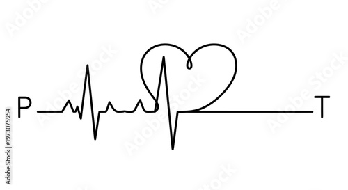 A continuous line drawing features a heart-shaped electrocardiogram