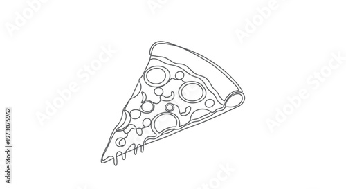 A minimalistic outline drawing of a slice of pizza with toppings