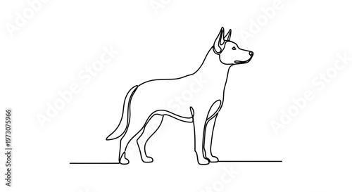 Minimalist black line drawing of a German Shepherd standing alert