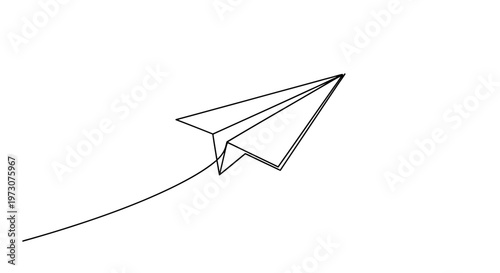 Minimalist black paper airplane with a trailing line ascends