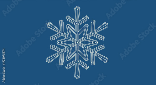 Detailed white geometric snowflake outline on deep blue background