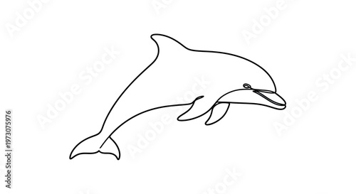 Minimalist outline drawing of a dolphin swimming