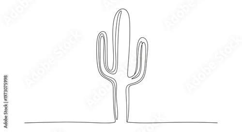 Single line drawing of a cactus with multiple arms on a white background