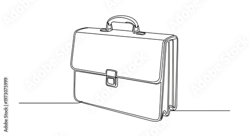 A simple black line drawing of a classic briefcase