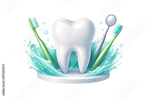 Dental Hygiene Tooth with Paste and Bubbles