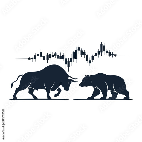 Bull and bear market stock trading concept.