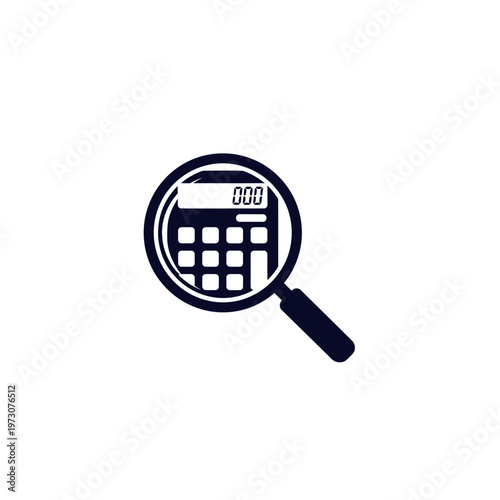 Magnifying glass with calculator icon.