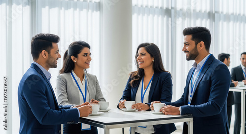 Indian Business Professionals Networking During a Conference Coffee Break