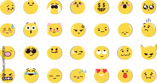 Cute Yellow Texture Emoji Pack – Fun Modern Emoticon Collection. A bright yellow fluffy emoji set featuring soft shaggy texture expressions in a modern and playful style. 