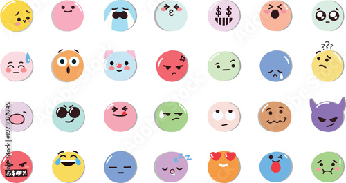 A trendy horizontal set of fluffy texture emojis featuring a soft shaggy style design.