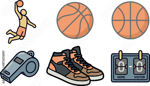 Professional Basketball Equipment Set with Sneakers, Ball, and Referee Whistle

