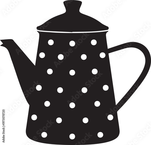 Retro Enamel Coffee Pot Icon, Polka Dot Kitchenware Vector