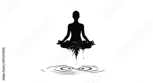 Serene silhouette meditating in lotus pose, radiating calm energy and inner peace.