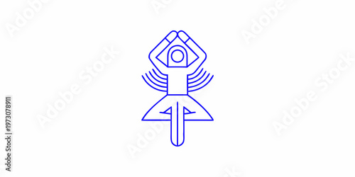 Abstract blue line art depicting a figure in a meditative pose