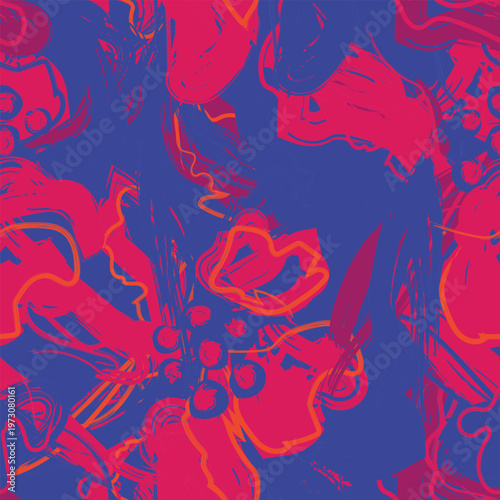 Pink Blue Abstract Floral Textile Pattern Design For Fashion And Homeware Modern Artistic Decor Bold Brushstrokes And Organic Shapes