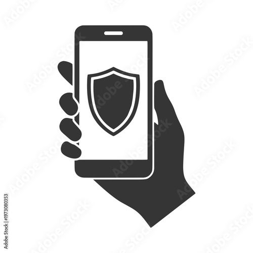 スマホを持つ手のシルエットアイコン　盾